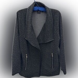 Rafaella Black and Gray Textured Blazer with Zipper Pockets